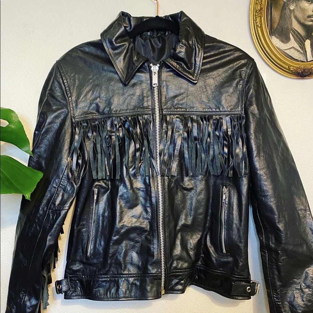 Vintage Faux Leather Fringe Jacket size Small
